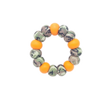 An orange camo pattern teething ring made of silicone beads.