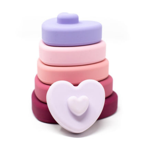 Pink & Purple Hearts Silicone Stacking Toy