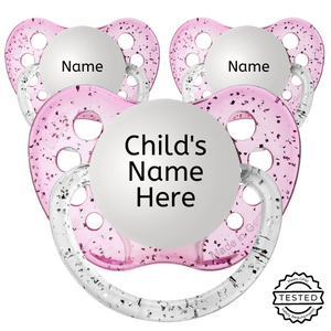 3 Glitter Pink Personalized Pacifiers