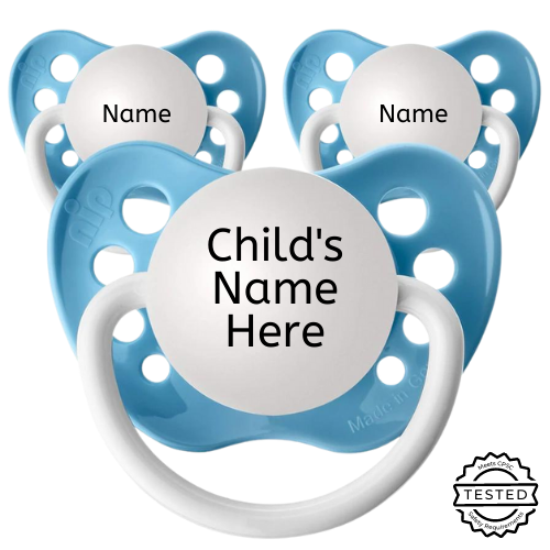 3 Light Blue Personalized Pacifiers
