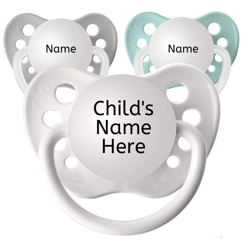 3 Personalized Pacifiers - Neutral Set #1 - 1 White, 1 Ocean Green, 1 Gray