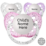 3 Personalized Pacifiers Girls Set #2 - 1 Glitter Pink, 1 Glitter Purple, 1 Glitter Clear
