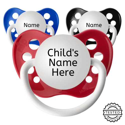 3 Personalized Pacifiers - Boy's Set #5 - 1 Red, 1 Dark Blue, 1 Black