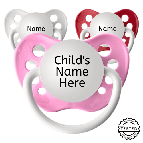 3 Personalized Pacifiers - Girls Set #5 - 1 Pink, 1 Red, 1 White
